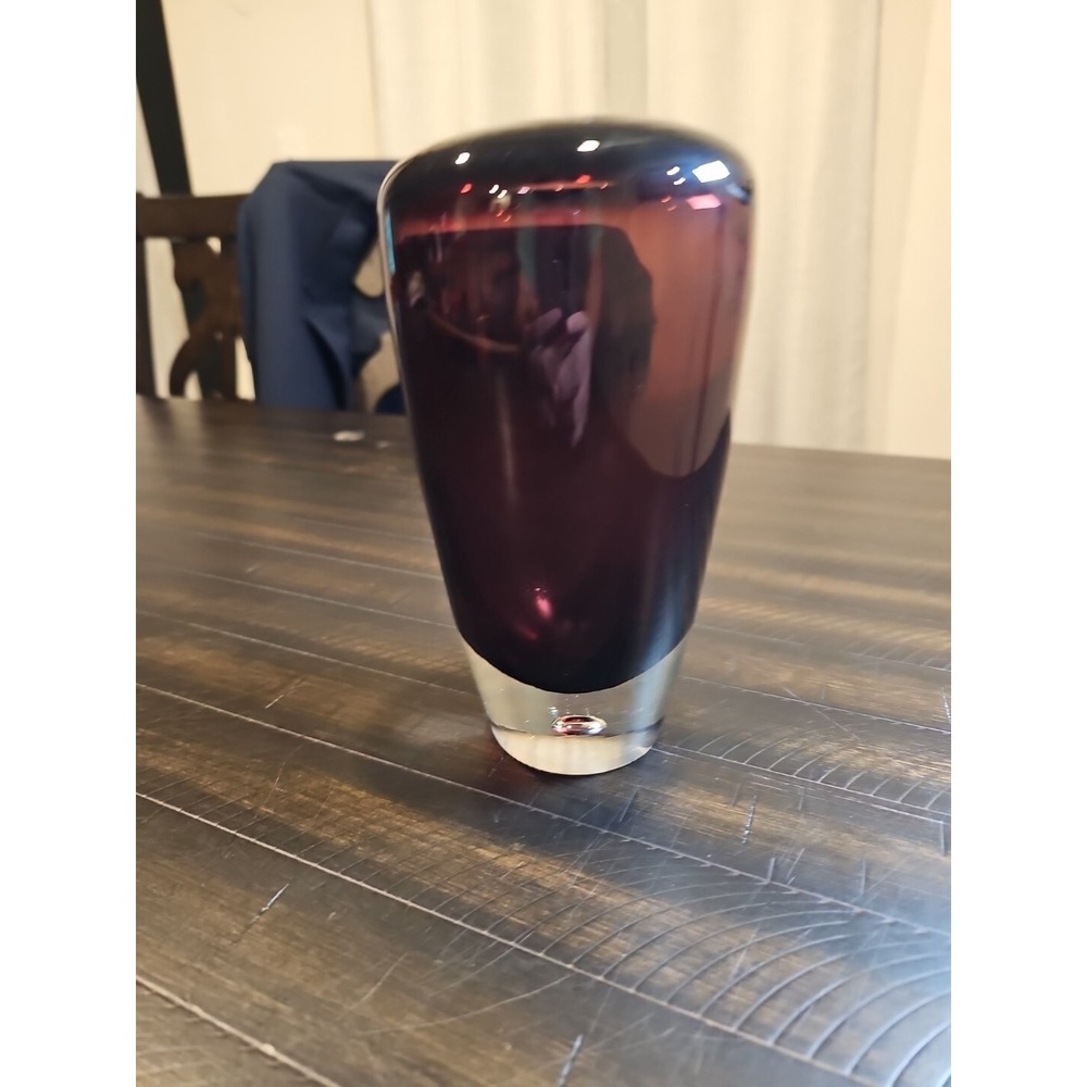 Krosno Jozefina Amethyst Art Glass Vase Suspended Bubble‎ in Base, Poland